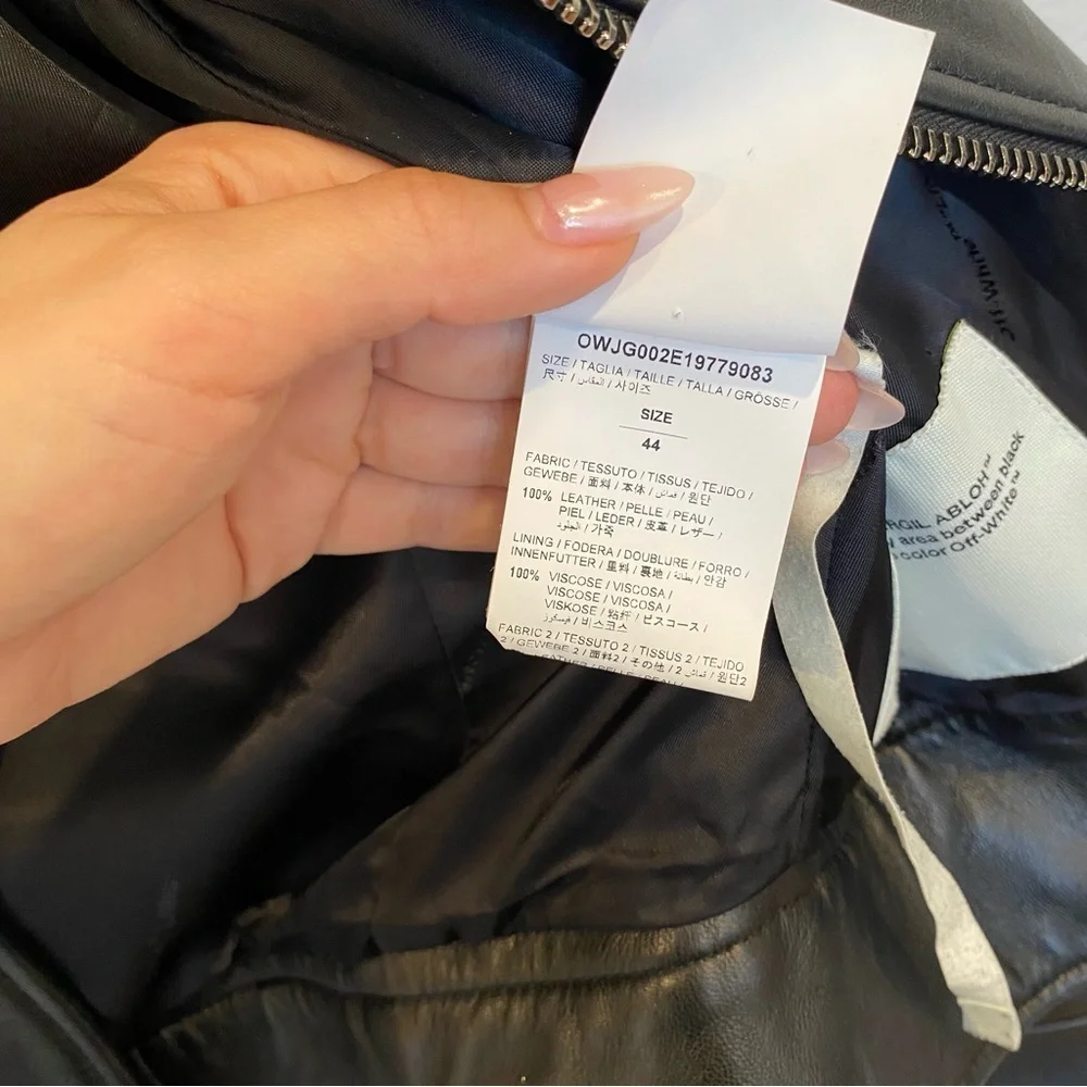 Off-White Virgil Abloh Black Leather Jacket With Metallic Silver X Size 44